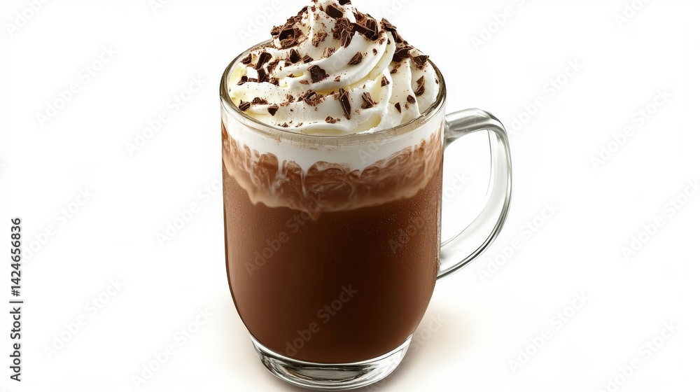 A delicious hot chocolate drink topped with whipped cream and shavings A delicious hot chocolate drink topped with whipped cream and shavings