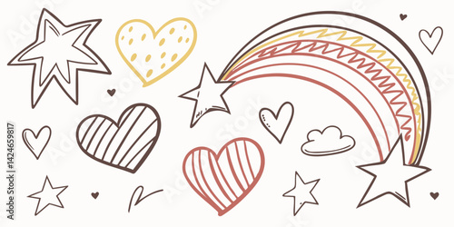 Doodles of laughing hearts, bouncing arrows, and messy crayon lines capture the energy of young creators and their wild ideas