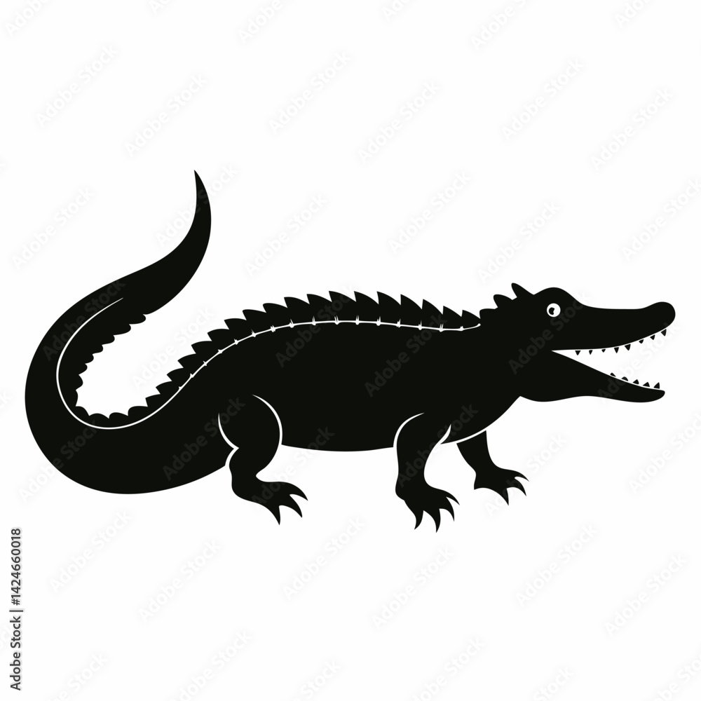 Crocodile Silhouette: Powerful Black Reptile Illustration - Vector Graphic. Crocodile Silhouette: Powerful Black Reptile Illustration - Vector Graphic.