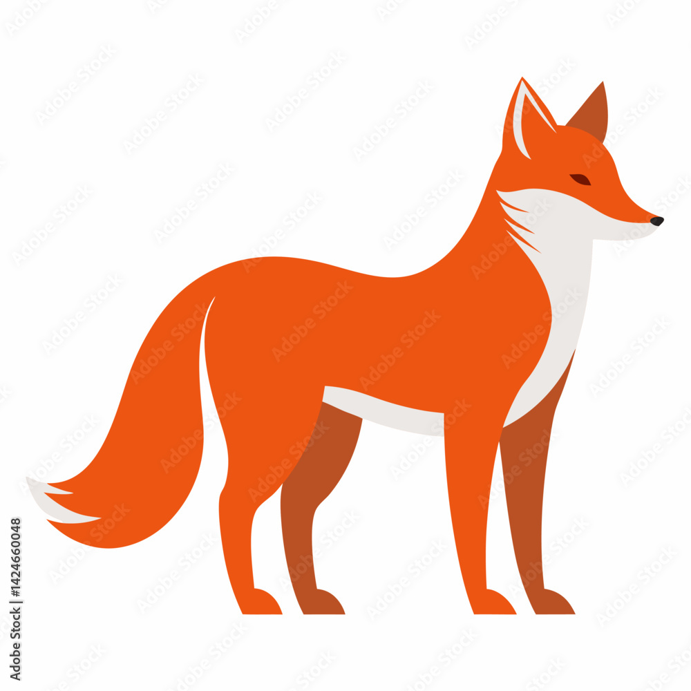 Obraz premium Cute Orange Fox Illustration - Flat Design, Bushy Tail.