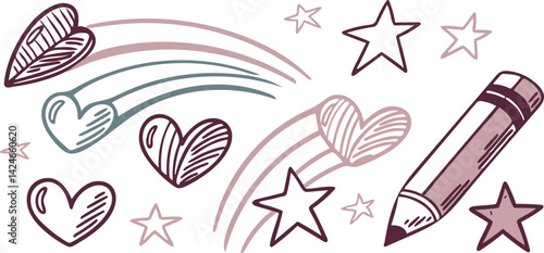 Colorful doodles of smiling suns, rainbow hearts, and hand-drawn stars create a joyful space for little artists to dream and create


