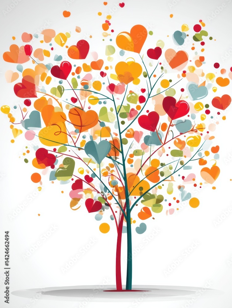 Fototapeta premium Health Tree Featuring Vibrant Hearts as Leaves and Colorful Vitamins Adorning the Branches Representing Wellness and Vitality