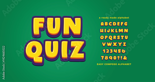 Fun Quiz: Stylish typography composite alphabet. Easy use design font. Vector display letters suitable for poster headlines, magazines, food shops, snacks, appealing to children and teenagers.