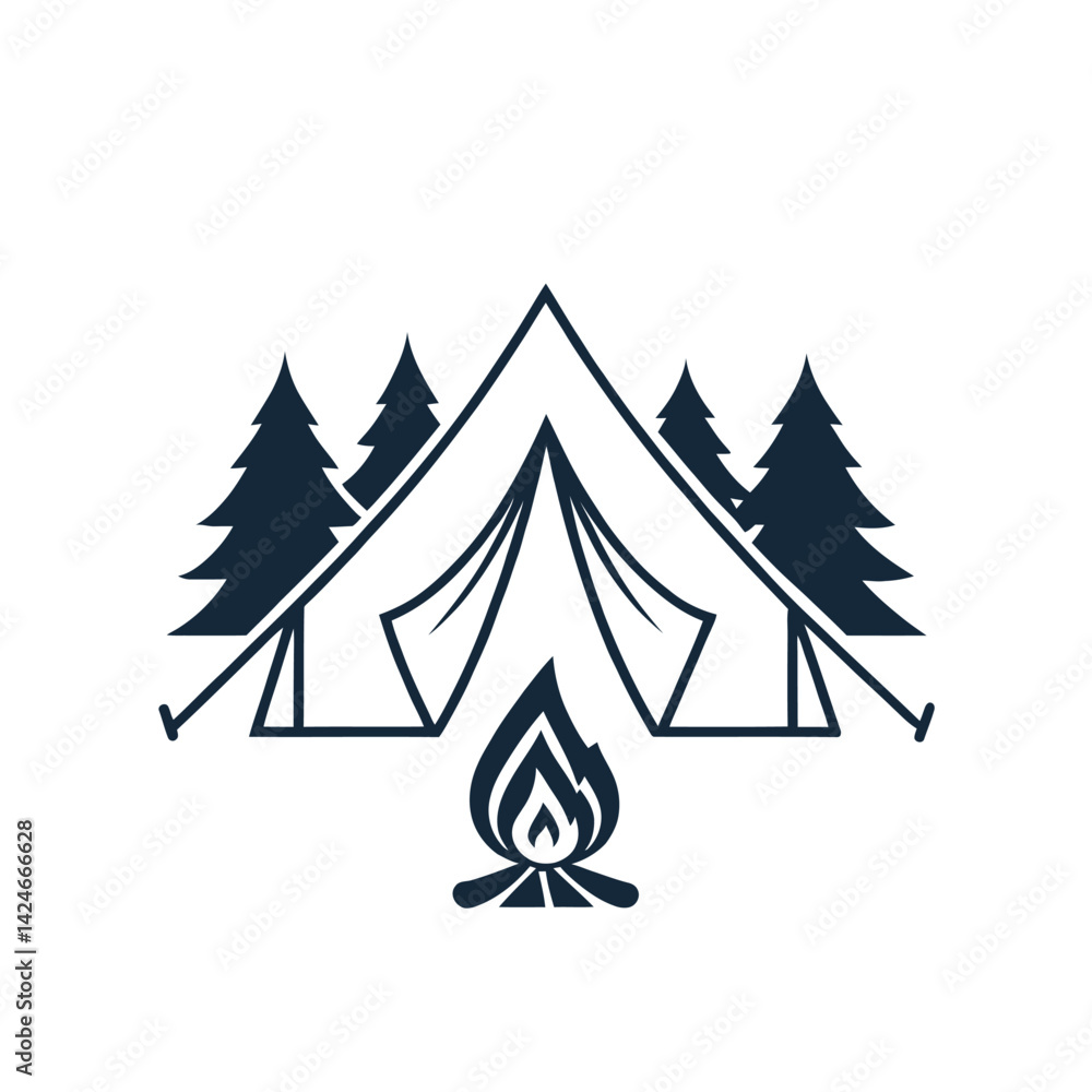 Obraz premium camping silhouette logo vector line art logo design