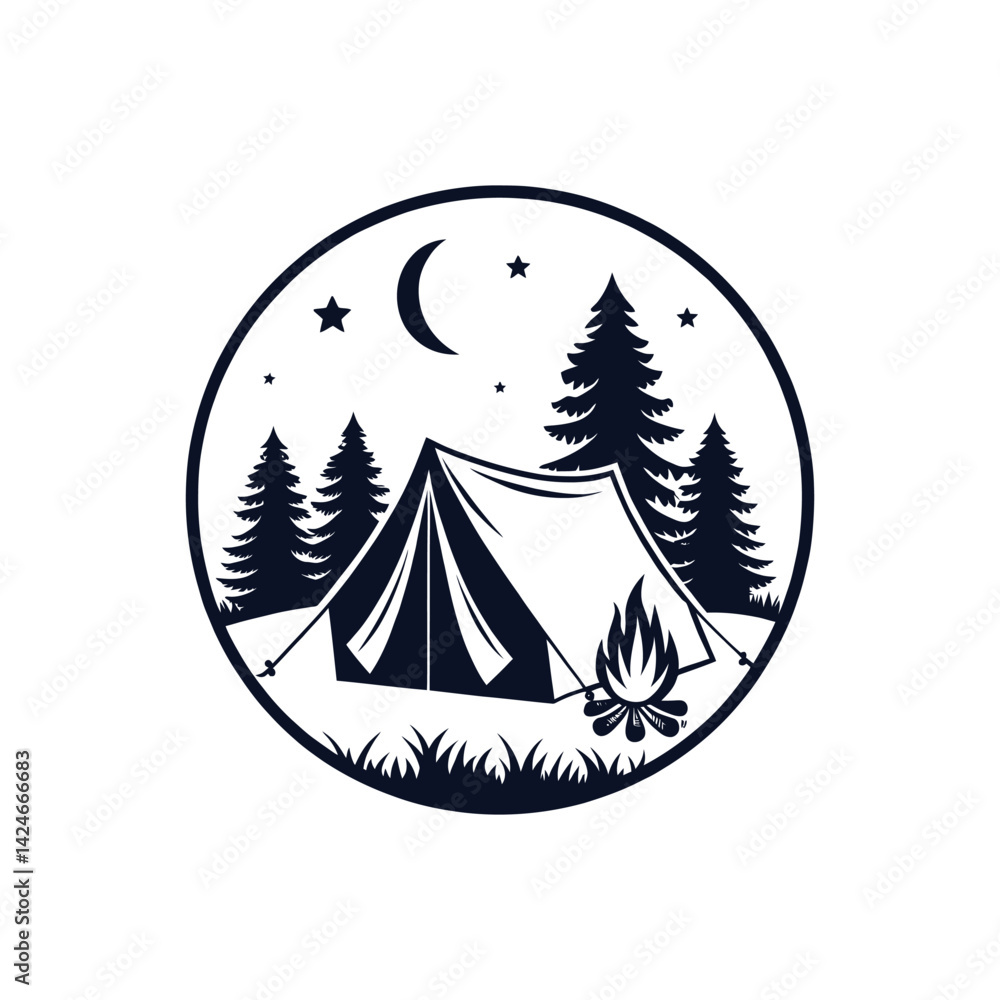 Obraz premium camping silhouette logo vector line art logo design