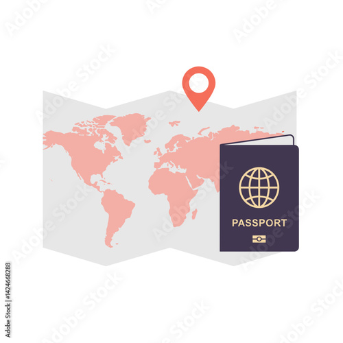 Vacation Documents: Passport and Map with Location Pin Graphic  