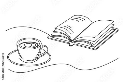 Reading and Coffee Time One Line Illustration
