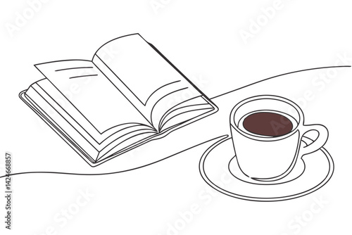 Simple Drawing of Book and Coffee Cup