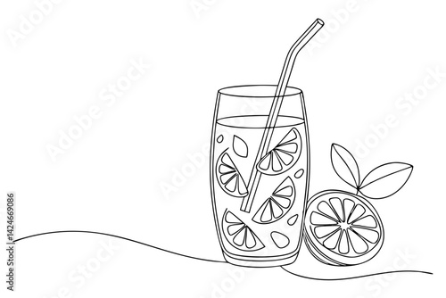 Refreshing Lemon Water Line Art Illustration