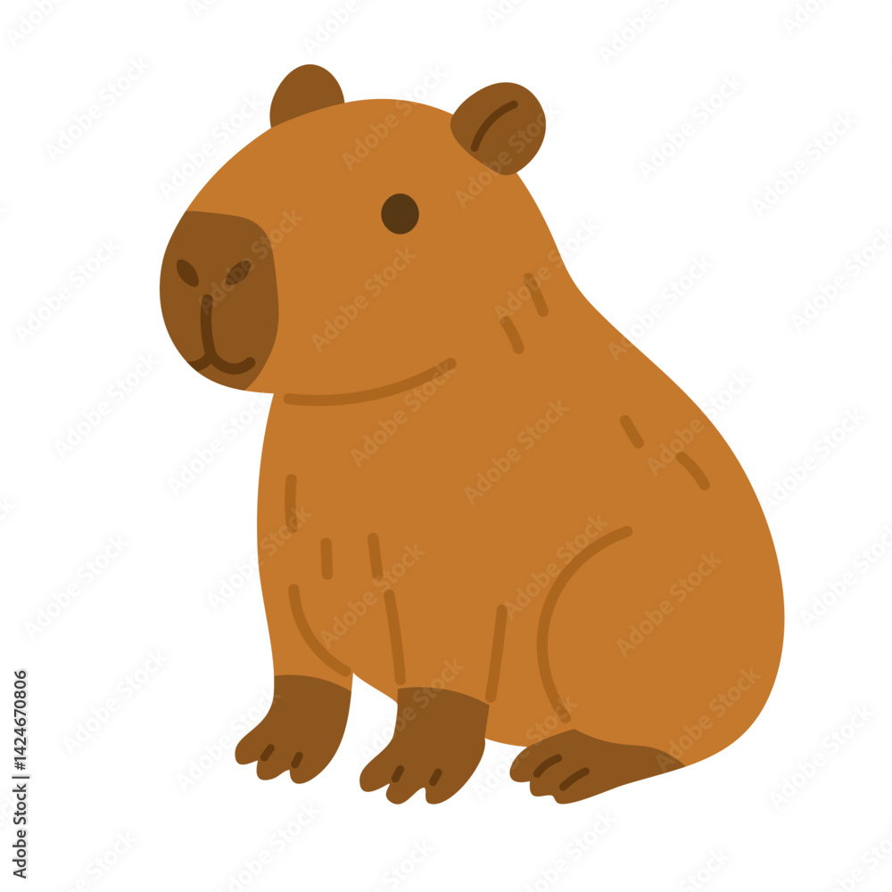 Fototapeta premium Adorable cartoon capybara sitting calmly. Flat vector clipart, isolated on white background.