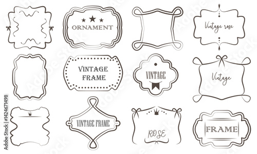 Elegant vintage frame vector illustration in classic ornamental style. Perfect for invitations, labels, packaging, and branding. Isolated and fully editable.frames with bows
