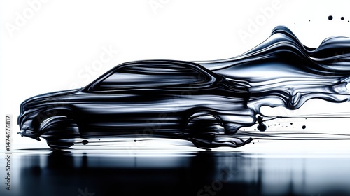 Oil Silhouette Art Captures Dynamic Motion of a Car With Fluidity and Elegance, Showcasing Creativity in Automotive Design and Innovation