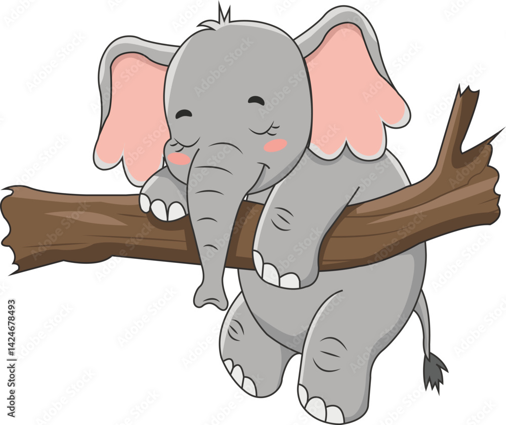 Fototapeta premium Cute Sleeping Baby Elephant on Branch