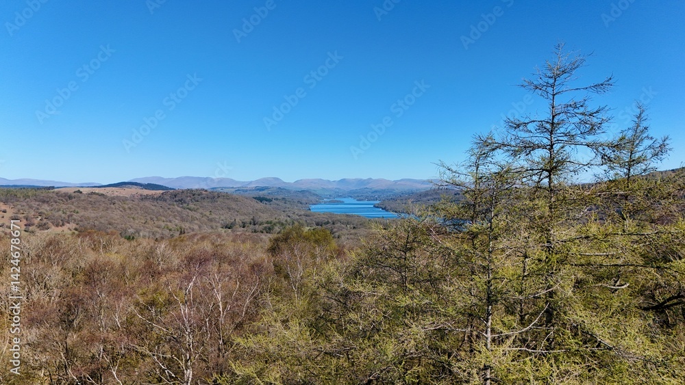 Aerial view of Windermere from Lakeside in spring Aerial view of Windermere from Lakeside in spring