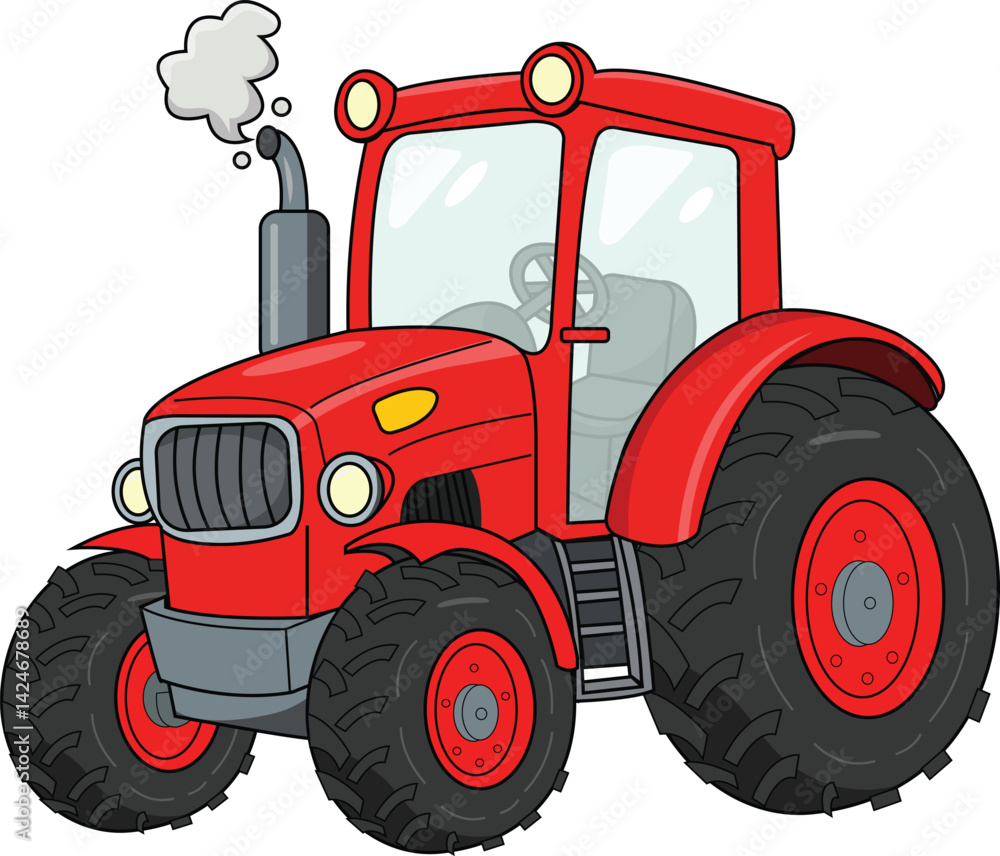 Obraz premium Cartoon Red Tractor