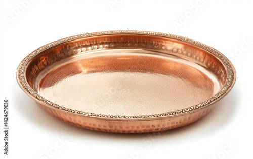 Copper or Brass Thali Plate Used for Offering Isolated On White Background.