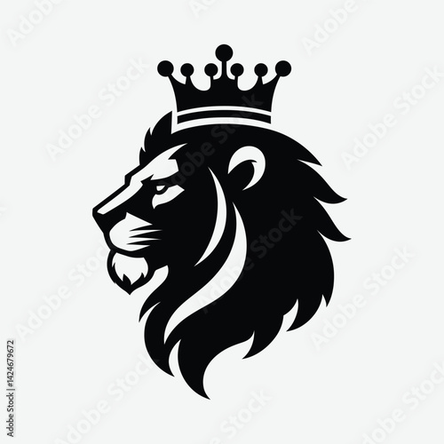 Majestic lion head with crown silhouette vector illustration