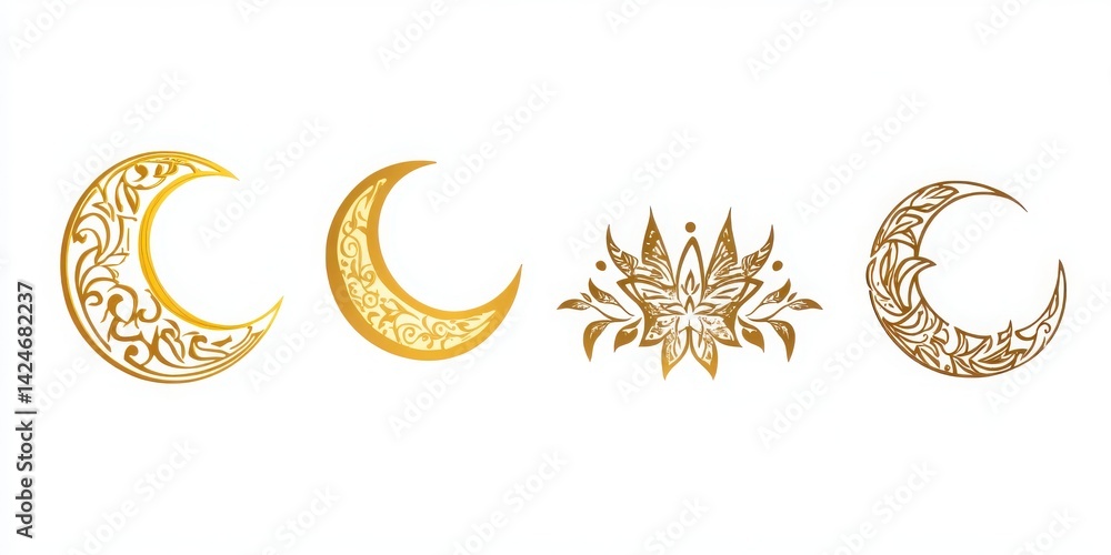 Eid calligraphy and crescent set isolated with white background Eid calligraphy and crescent set isolated with white background