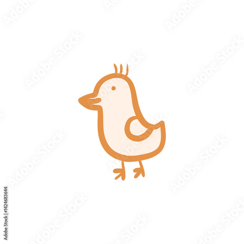Cute funny bird doodle. Drawn simple duck or chicken sticker design element on transparent background.