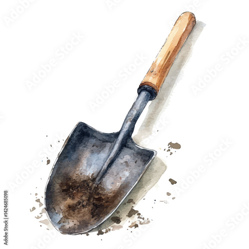 Spade for digging, watercolor illustration, isolated on a white background.

