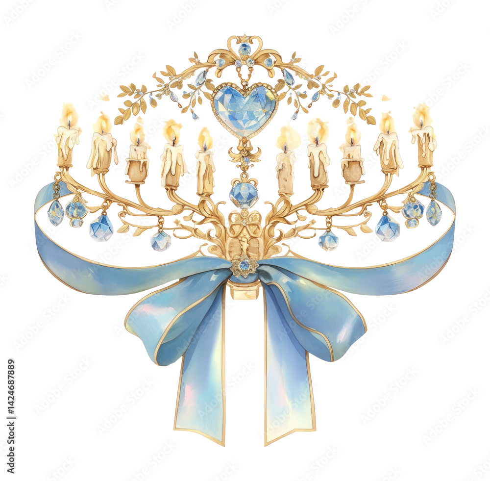 PNG Coquette menorah chandelier ribbon blue. PNG Coquette menorah chandelier ribbon blue.