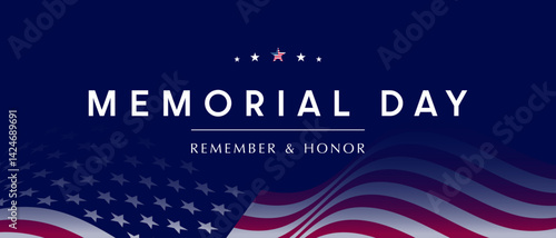 Memorial Day background, USA flag banner, Remember and Honor