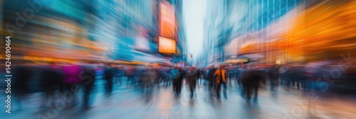 Blurred background of business people walking quickly in the office building, creating a concept of motion blur and time-lapse effect Generative AI