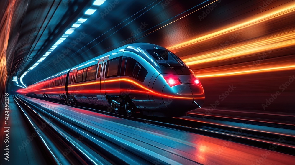 Futuristic train speeding through neon tunnel (1) Futuristic train speeding through neon tunnel (1)