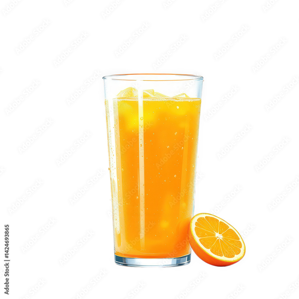 Orange juice with ice cubes isolated over png transparent background Orange juice with ice cubes isolated over png transparent background