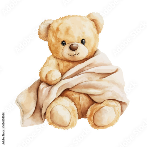 Soft and plush baby comforter, watercolor illustration, isolated on a white background.

