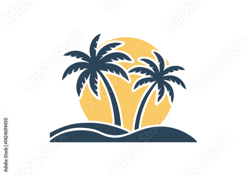 Wallpaper Mural Palm tree silhouettes sign on sun beach, sunset on island, two palm and sun Icon Design Torontodigital.ca