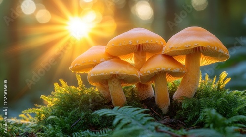 Obraz na płótnie Golden mushrooms in forest w salonie