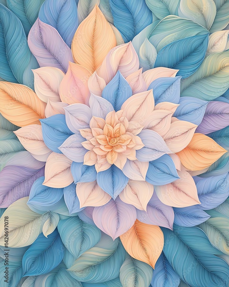 custom made wallpaper toronto digitalPastel Layered Leaves Floral Design Soft Textured Flower Pattern