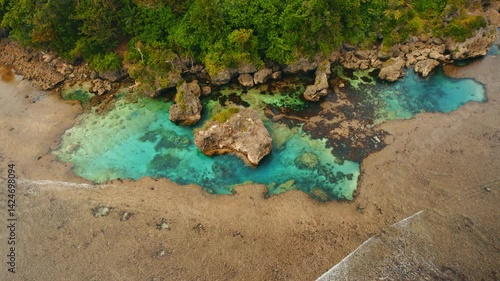 4K Aerial Drone Footage of Magpupungko Rock Pools in Siargao, Philippines – Crystal Clear Tide Pools and Scenic Coastline