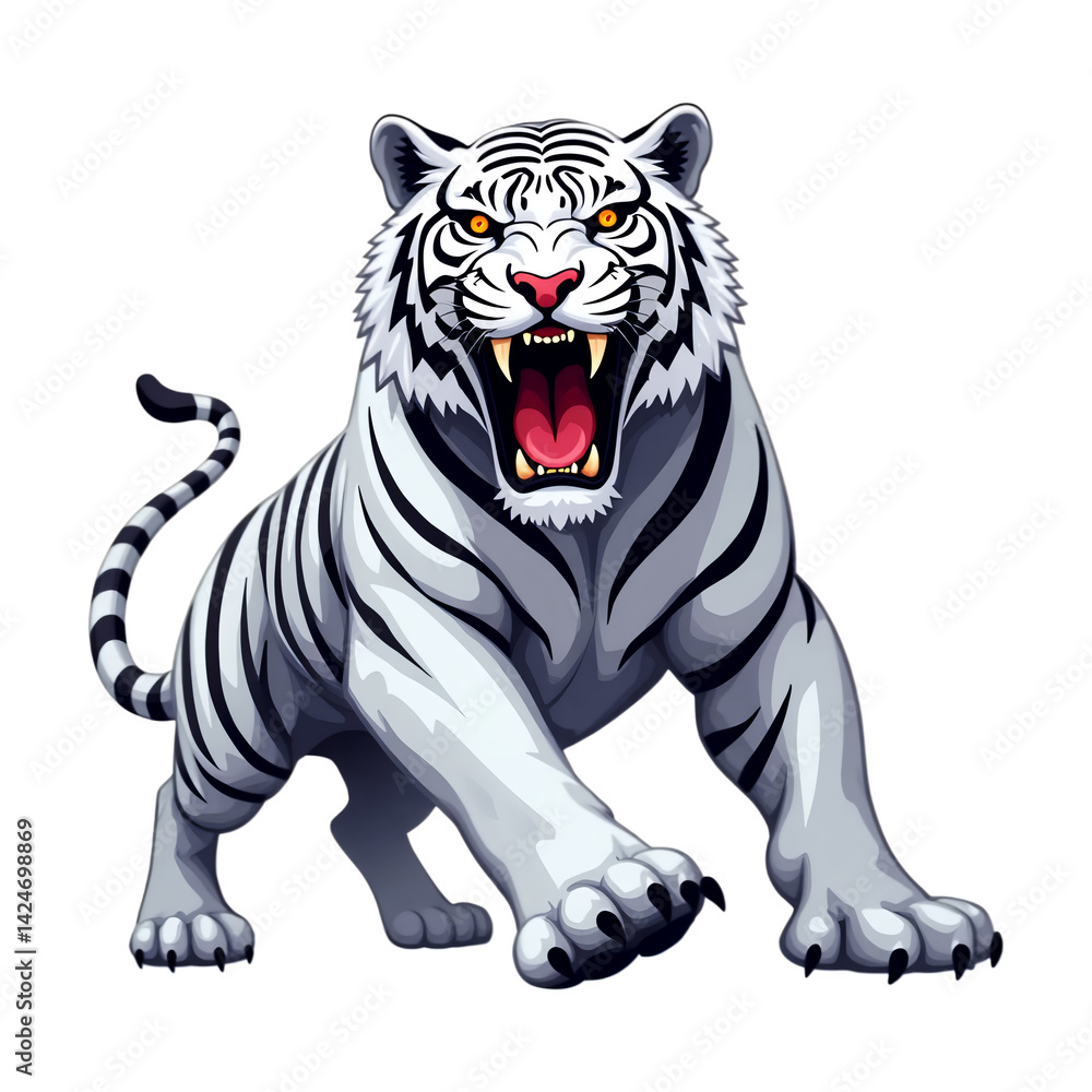 Fototapeta premium cartoon illustration, white tiger, HD image, transparent background