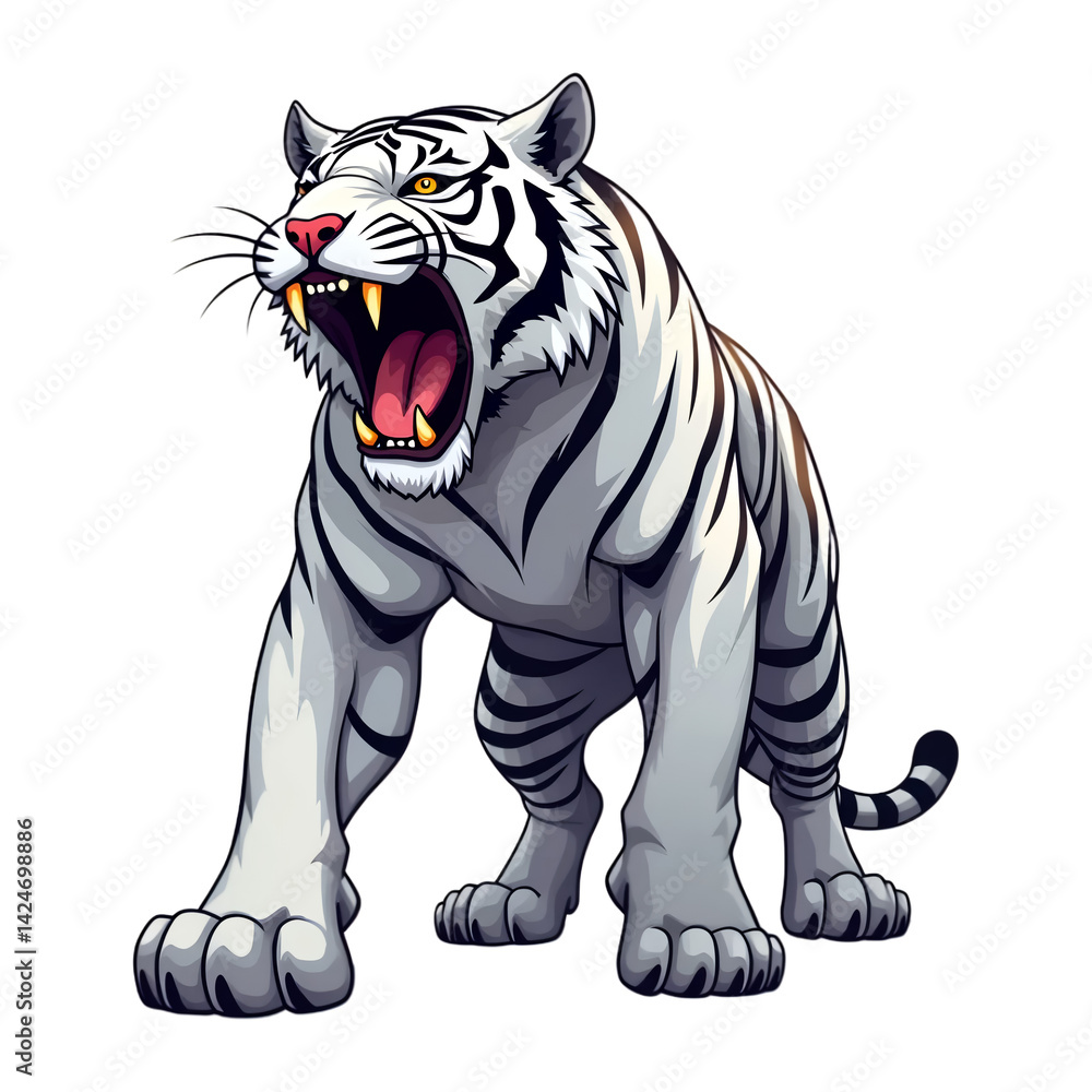 Obraz premium cartoon illustration, white tiger, transparent background