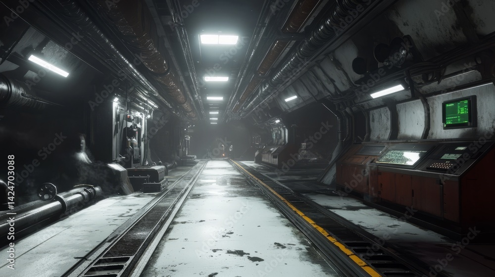 Vast Underground Industrial Complex: Steel Tunnels, Pipes, and Flickering Control Panels. . Vast Underground Industrial Complex: Steel Tunnels, Pipes, and Flickering Control Panels. .