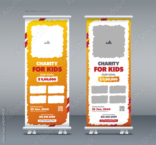 Donation charity for kids roll up banner | Fundraising event, Nonprofit campaign roll up banner | Humanitarian aid community pull up banner, or x banner print template