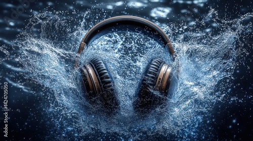 Obraz na płótnie Headphones in water splash (1) w salonie