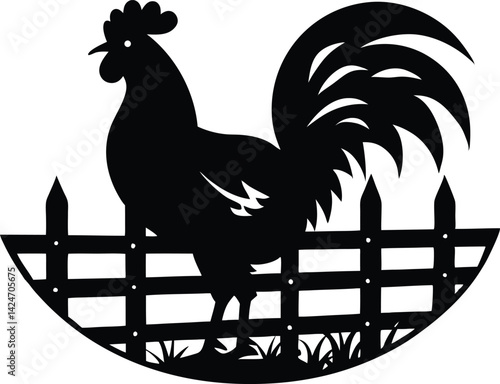 Rooster Crowing on Fence Silhouette