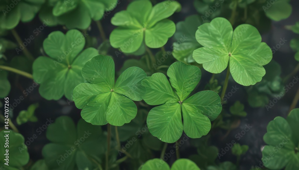 Close-up vibrant green four-leaf clover, lush detail, leaf, irish Close-up vibrant green four-leaf clover, lush detail, leaf, irish