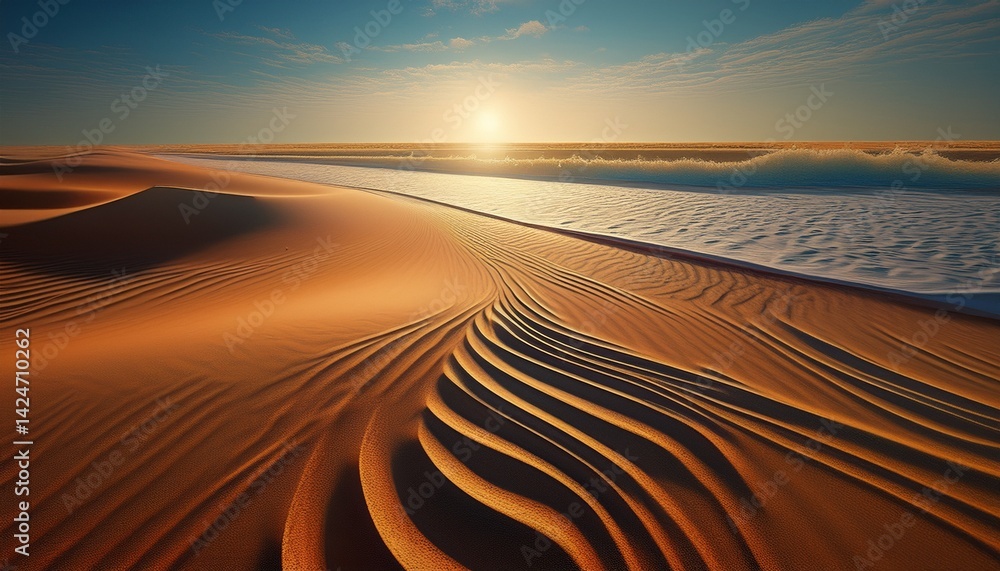 Naklejka premium Line drawn through a wide expanse of sand illustrating the concept of division