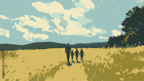 Family Exploring Nature on a Countryside Hike