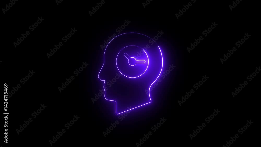 Glowing neon time icon isolated on black background. HD Video motion graphic animation Glowing neon time icon isolated on black background. HD Video motion graphic animation