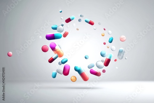 Obraz na płótnie Bright Minimal Pills and Icons Swirling in a Circular Motion Depicting a Dynamic Health Theme w salonie