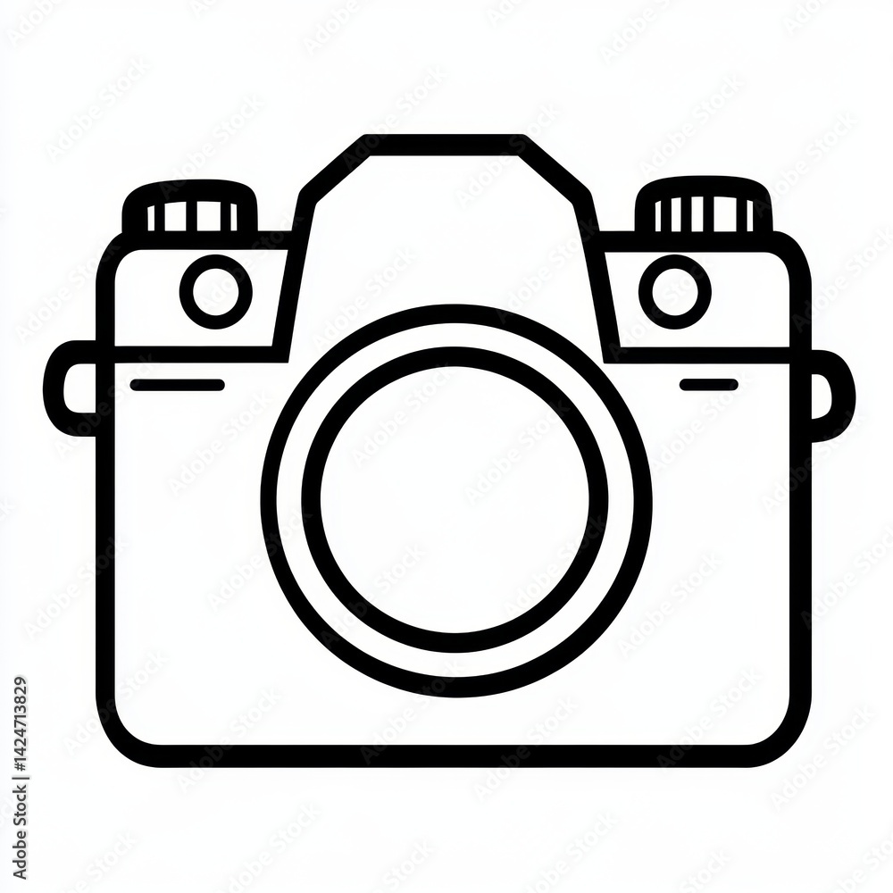 The camera icon is depicted in a minimalist style on a white background, complete with copy space The camera icon is depicted in a minimalist style on a white background, complete with copy space
