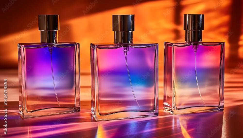Iridescent Perfume Bottles with Still Life. Iridescent Perfume Bottles with Still Life.