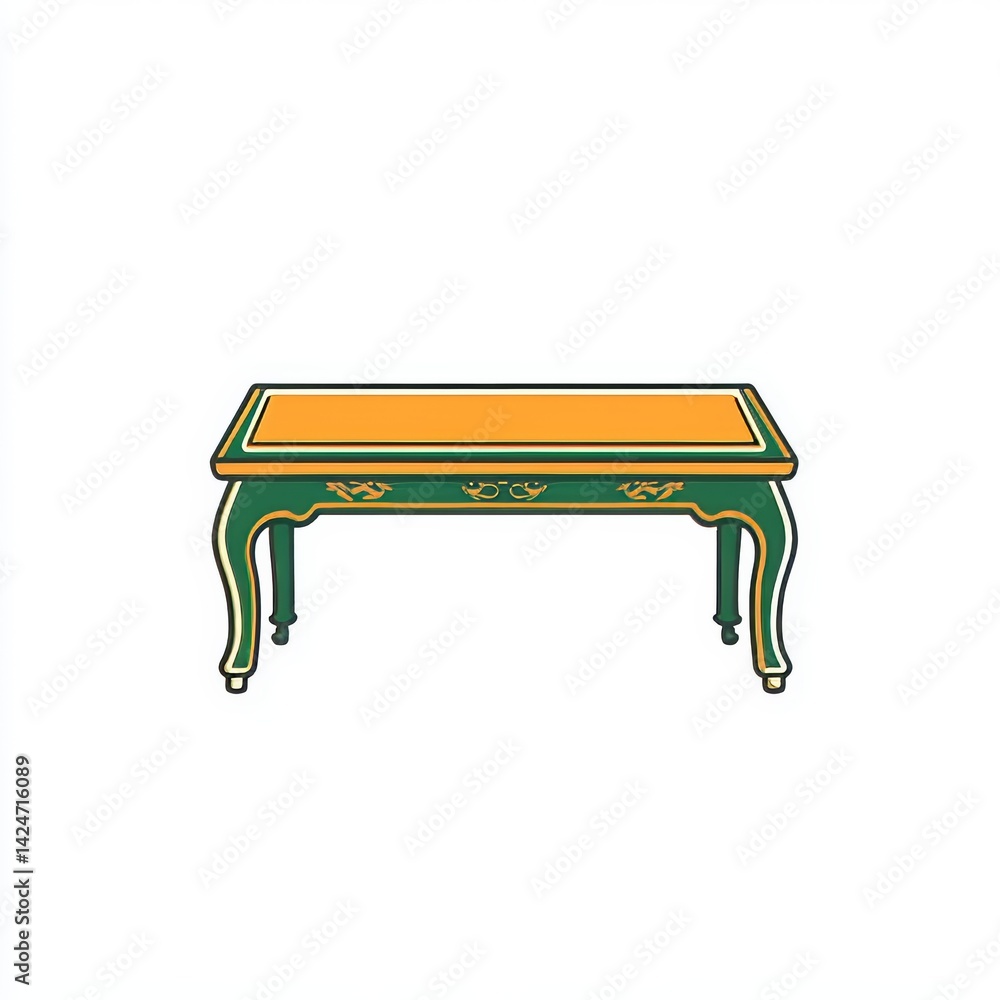 A stylish green and orange table is set against a white background in this modern home furniture design with copy space A stylish green and orange table is set against a white background in this modern home furniture design with copy space