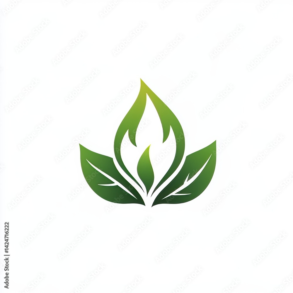 A leaf symbol accompanied by a green flame signifies eco-friendly energy, sustainability blogs, and environmental awareness campaigns A leaf symbol accompanied by a green flame signifies eco-friendly energy, sustainability blogs, and environmental awareness campaigns