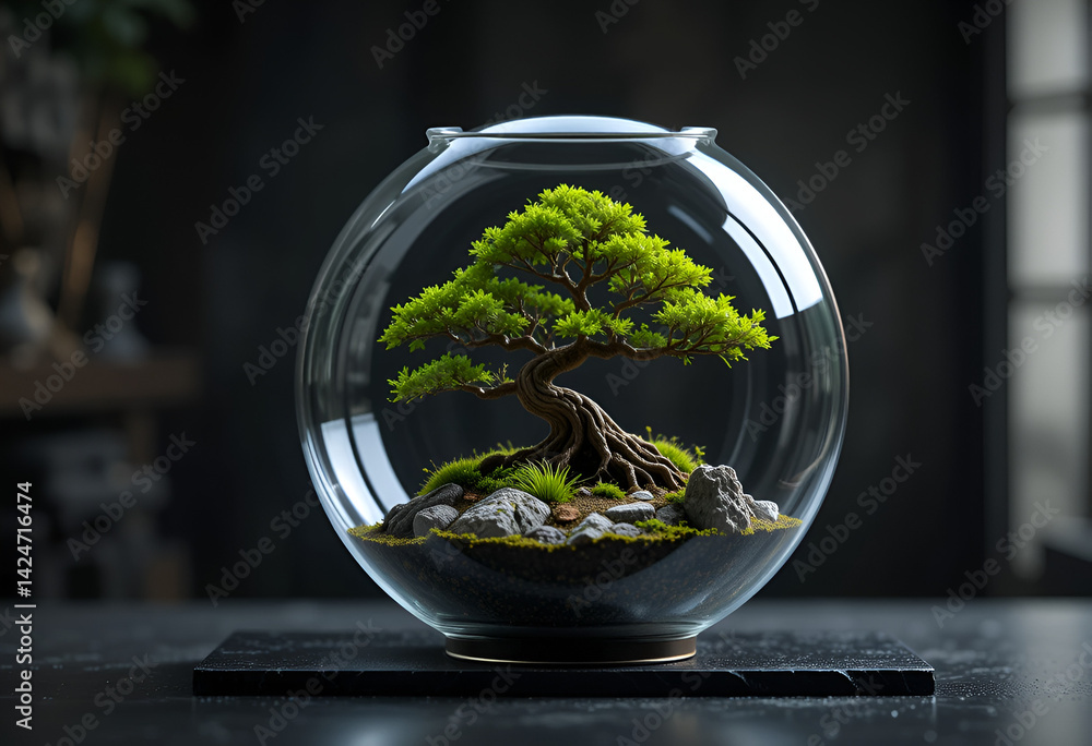 Pristine Snow Globe with Miniature Pine Tree. Pristine Snow Globe with Miniature Pine Tree.